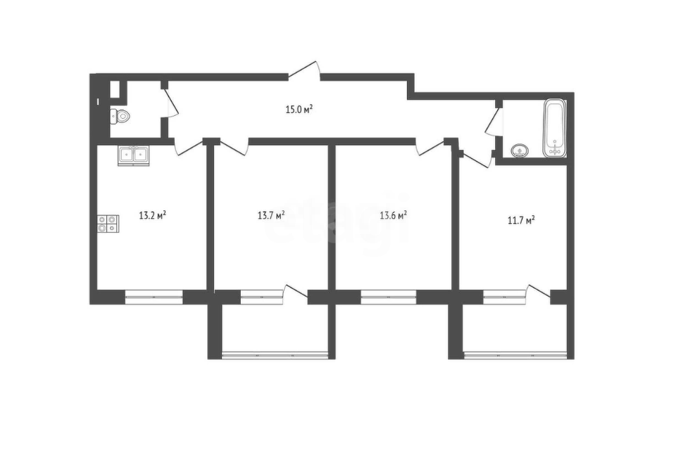 Продаётся 3-комнатная квартира, 72.6 м²
