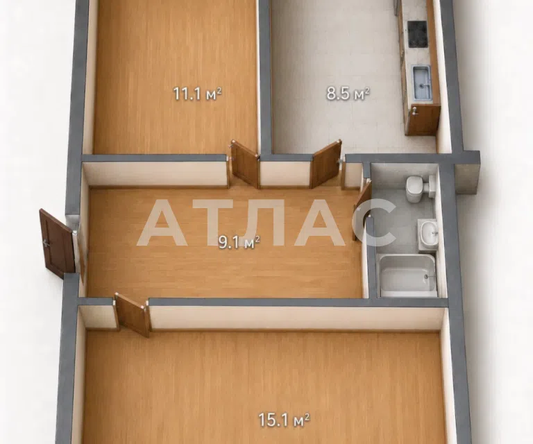 Продаётся 2-комнатная квартира, 51.1 м²