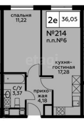 Продаётся 1-комнатная квартира, 36.05 м²