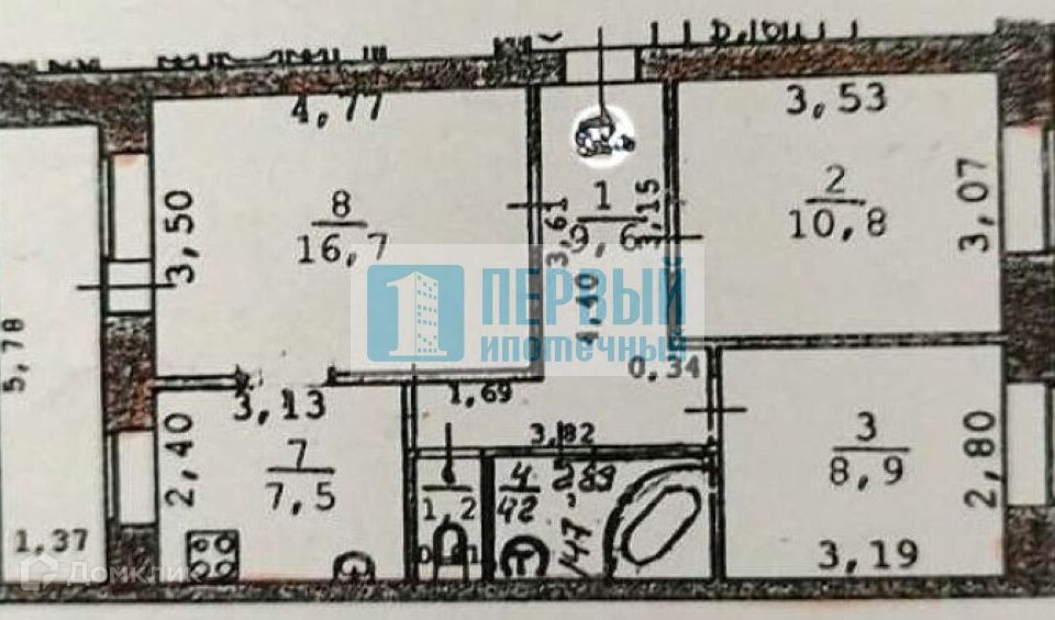 Продаётся 3-комнатная квартира, 62.9 м²