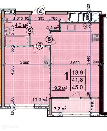 Продаётся 1-комнатная квартира, 45 м²