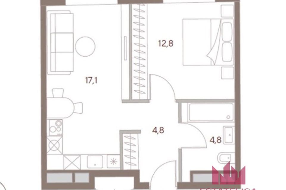 Продаётся 1-комнатная квартира, 39.4 м²