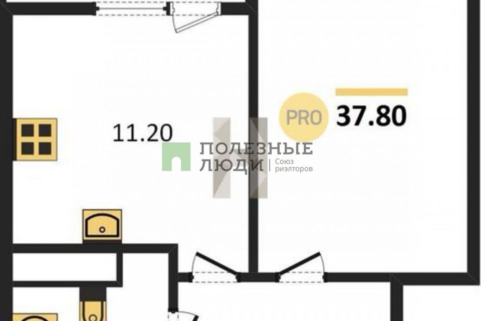 Продаётся 1-комнатная квартира, 37.9 м²