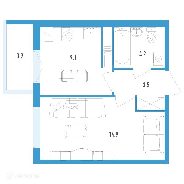 Продаётся 1-комнатная квартира, 32.9 м²