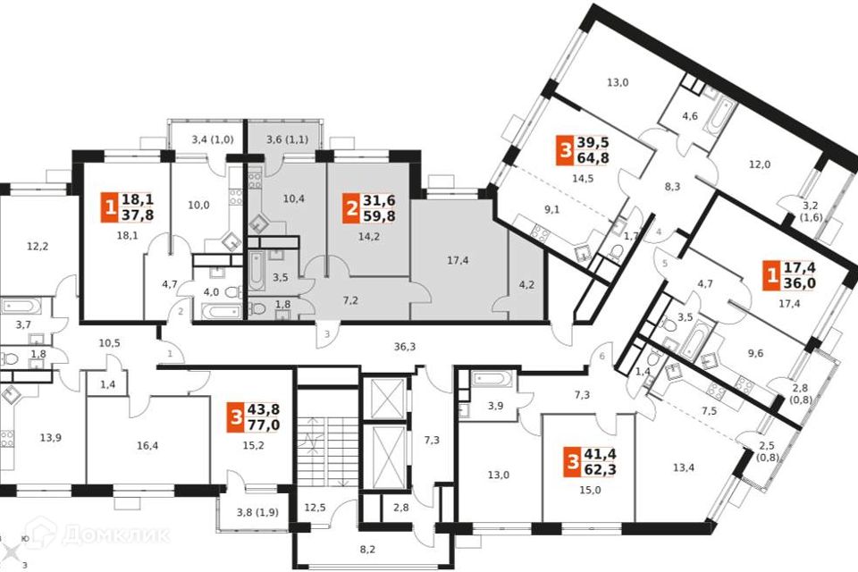 Продаётся 2-комнатная квартира, 59.8 м²