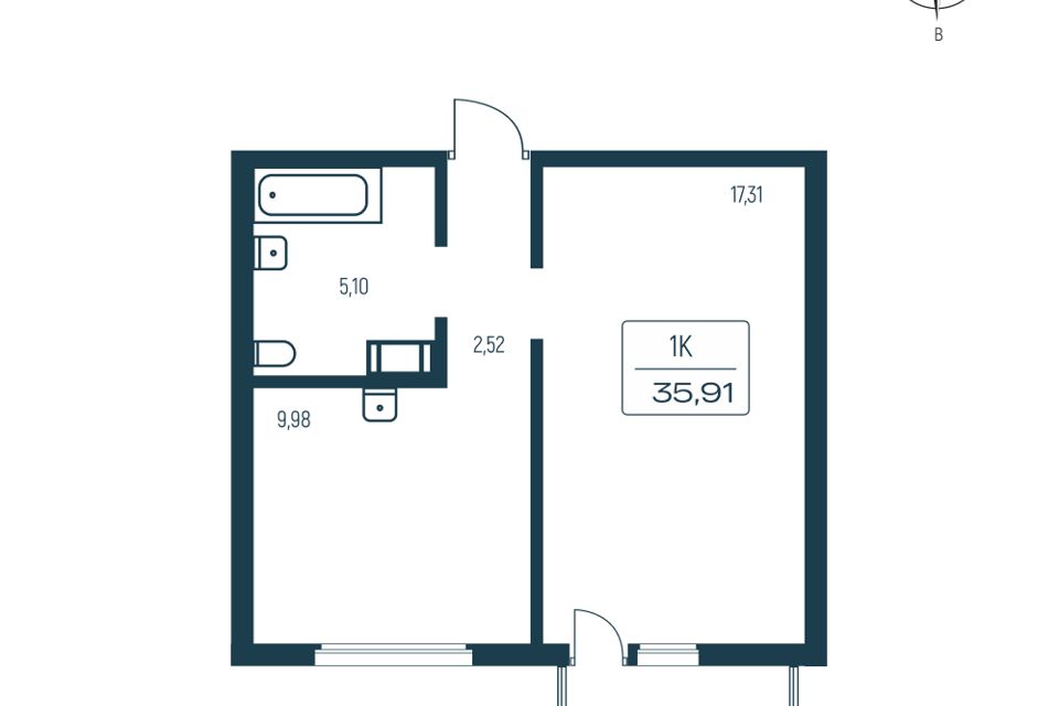 Продаётся 1-комнатная квартира, 34.5 м²