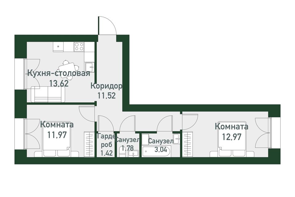 Купить двухкомнатную квартиру 54.29м² Свердловская область, Екатеринбург, мкр. А