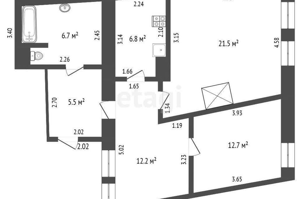 Продаётся 4-комнатная квартира, 65.4 м²