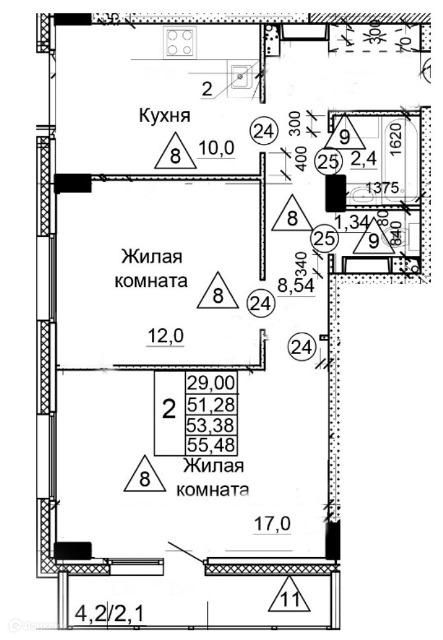 Продаётся 2-комнатная квартира, 56 м²