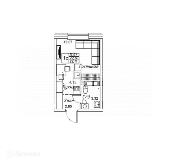 Продаётся студия, 22.14 м²