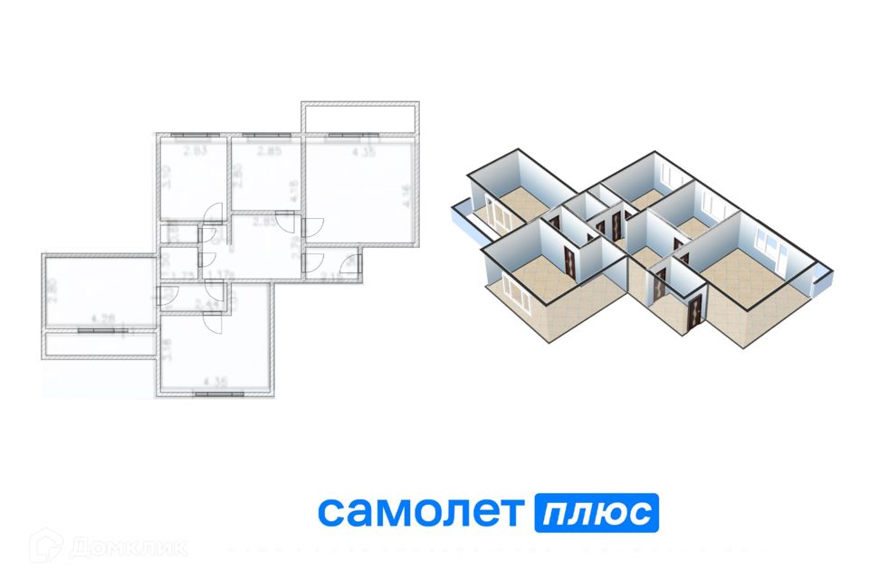 Продаётся 4-комнатная квартира, 83 м²