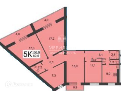 Продаётся 5-комнатная квартира, 108.9 м²