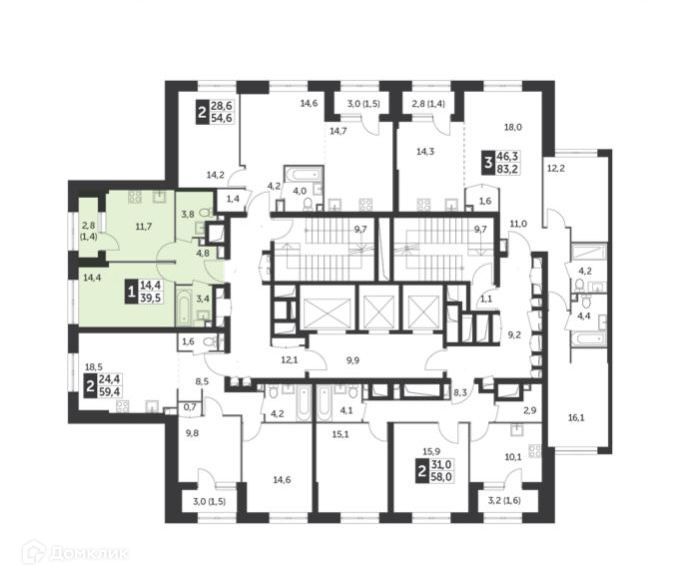 Продаётся 1-комнатная квартира, 39.5 м²