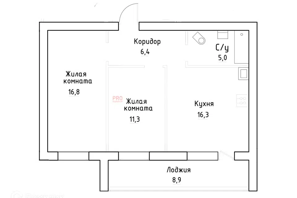 Продаётся 2-комнатная квартира, 60.3 м²
