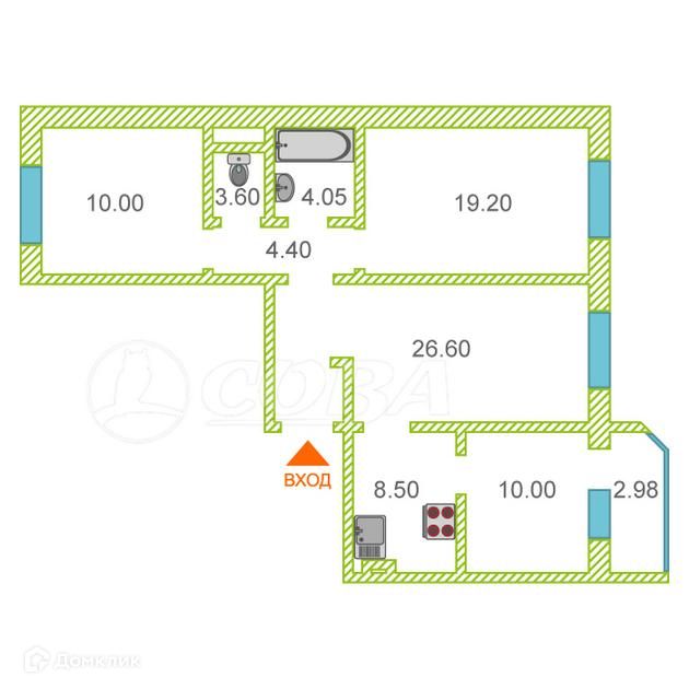Продаётся 3-комнатная квартира, 85.5 м²
