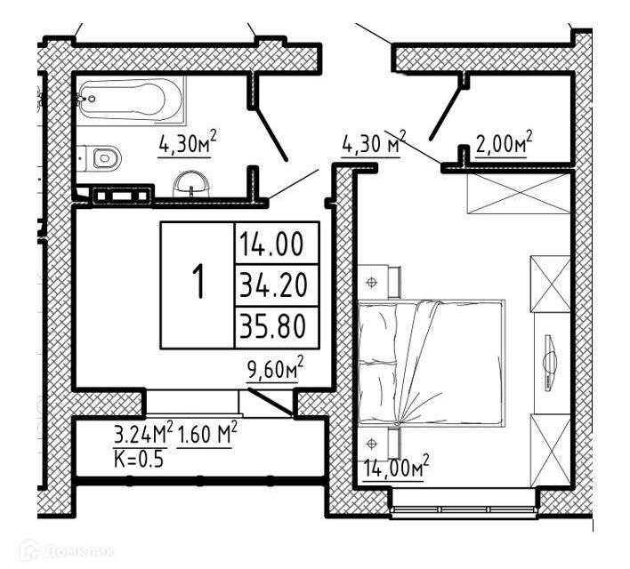 Продаётся 1-комнатная квартира, 35 м²