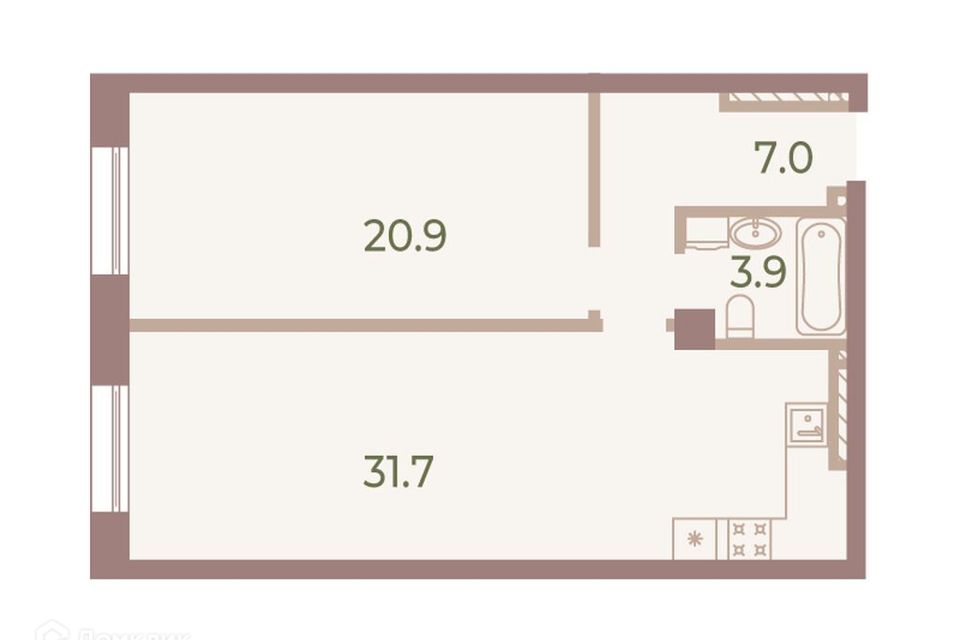 Продаётся 1-комнатная квартира, 63.3 м²