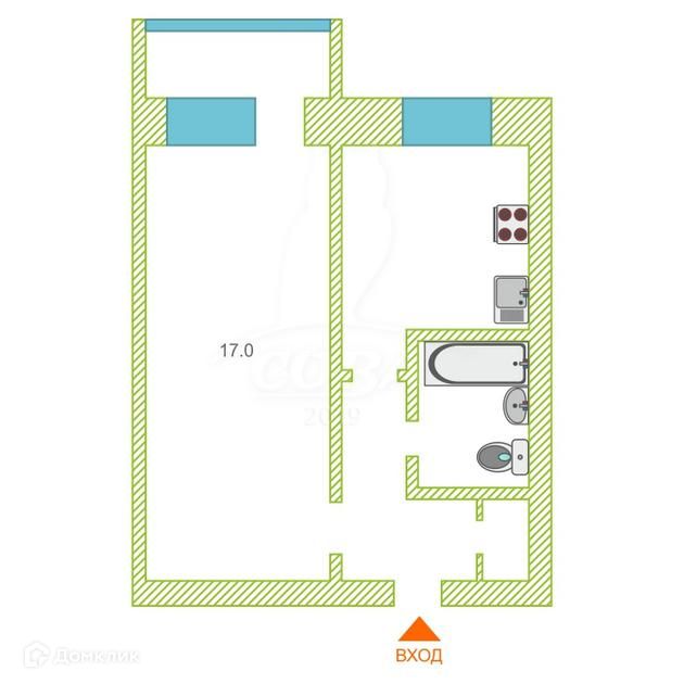 Продаётся 1-комнатная квартира, 31 м²