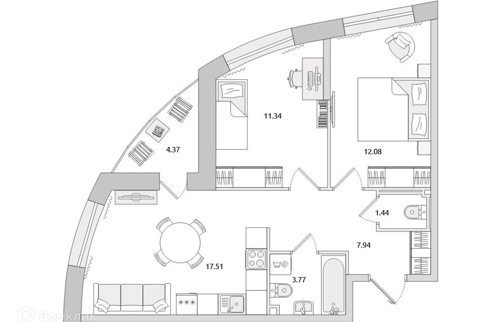 Продаётся 2-комнатная квартира, 55 м²