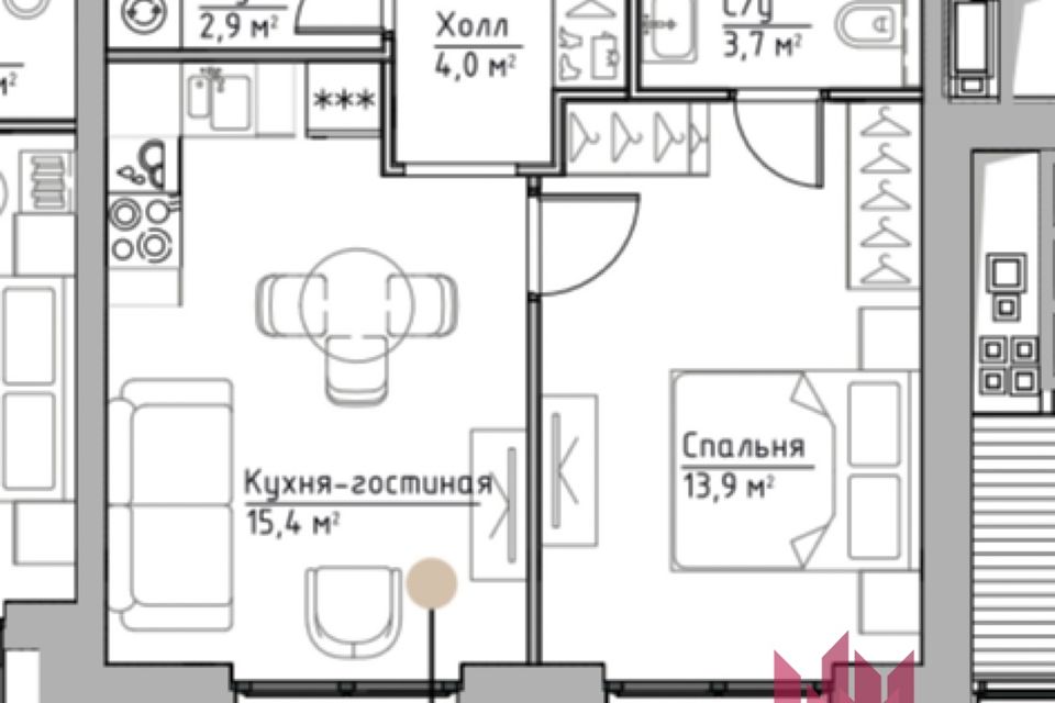 Продаётся 1-комнатная квартира, 39.9 м²