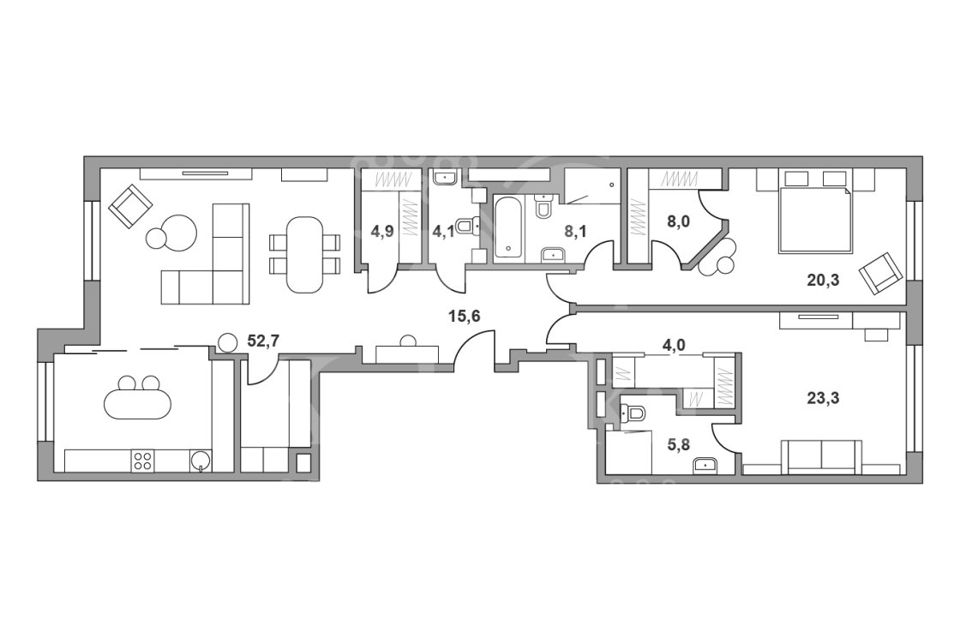 Продаётся 3-комнатная квартира, 146.8 м²