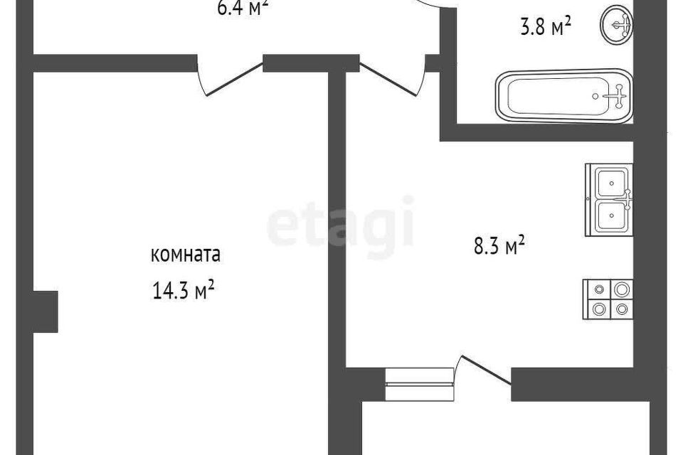 Продаётся 1-комнатная квартира, 33.1 м²
