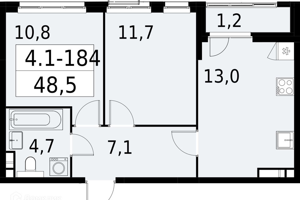 Продаётся 2-комнатная квартира, 48.5 м²