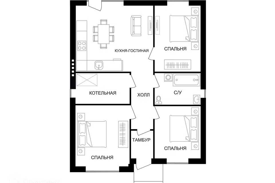 Продаётся 1-этажный дом, 90 м²