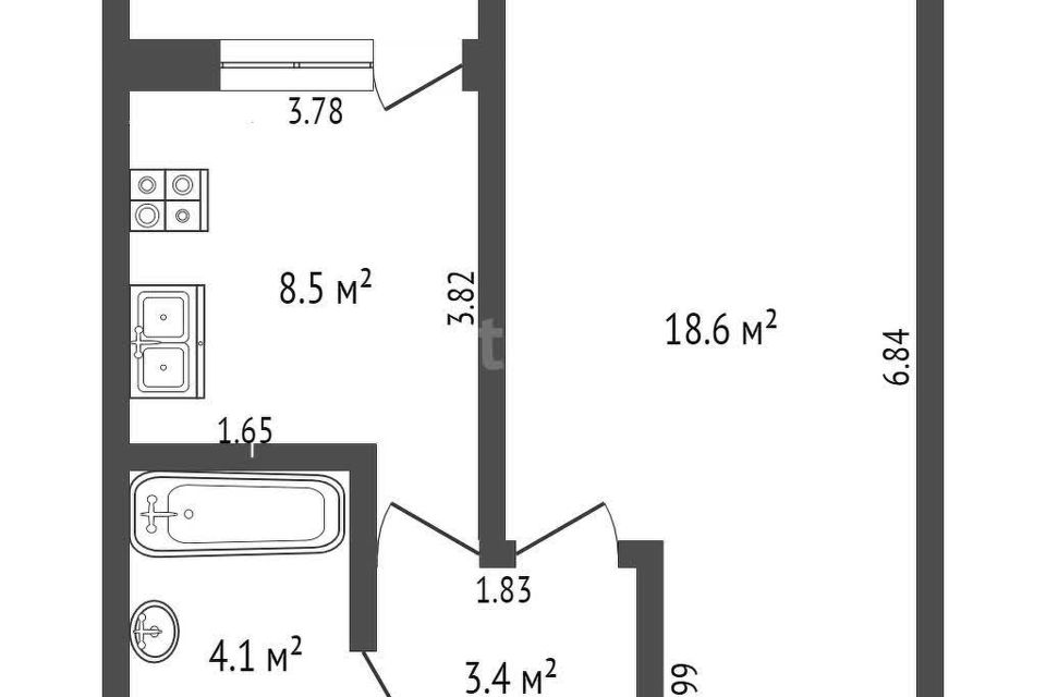 Продаётся 1-комнатная квартира, 35.1 м²