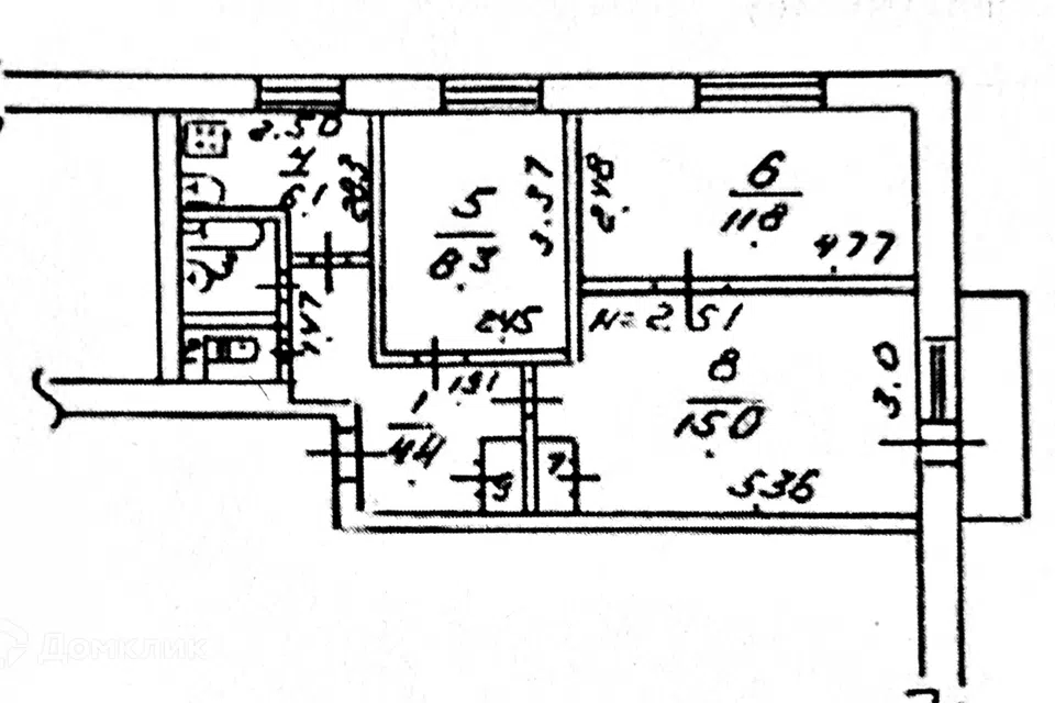 Продаётся 3-комнатная квартира, 49.6 м²