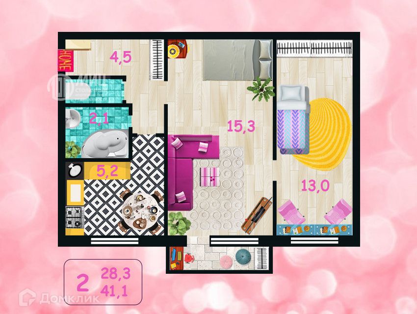 Продаётся 2-комнатная квартира, 42.2 м²