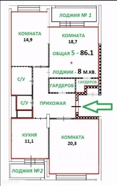 Продаётся 3-комнатная квартира, 86.1 м²