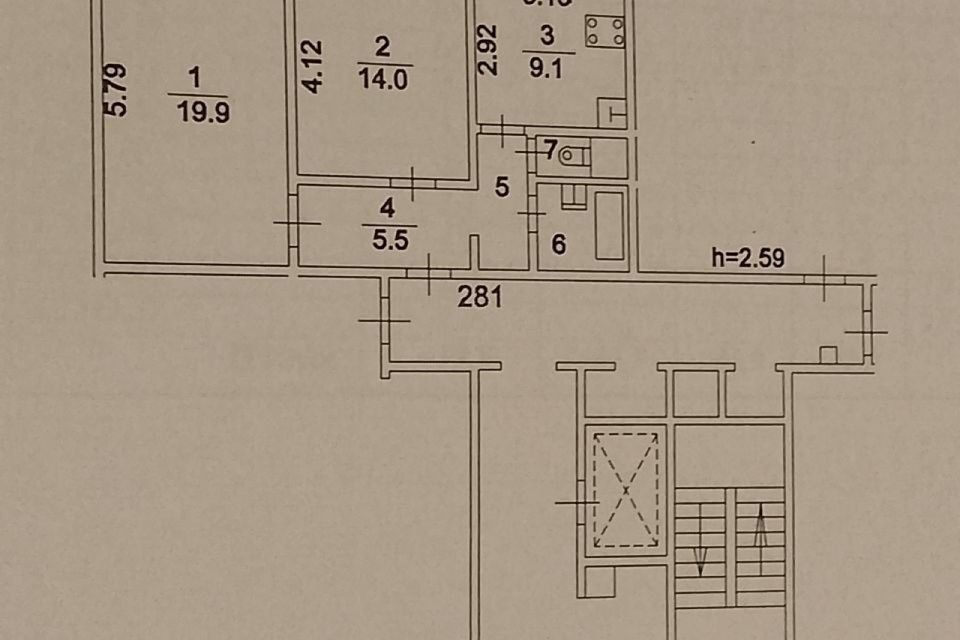 Продаётся 2-комнатная квартира, 55.9 м²