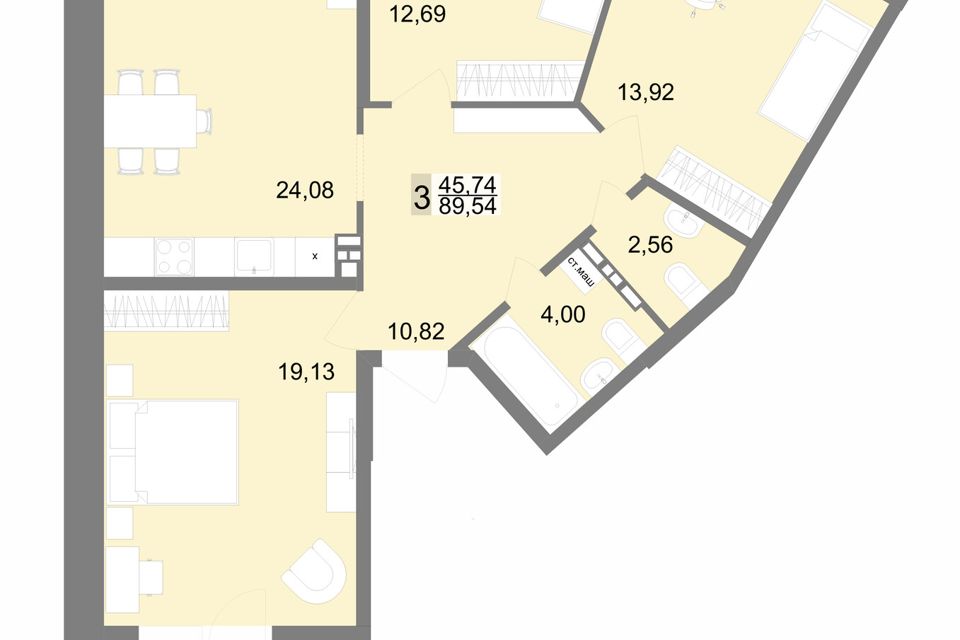 Продаётся 3-комнатная квартира, 90 м²