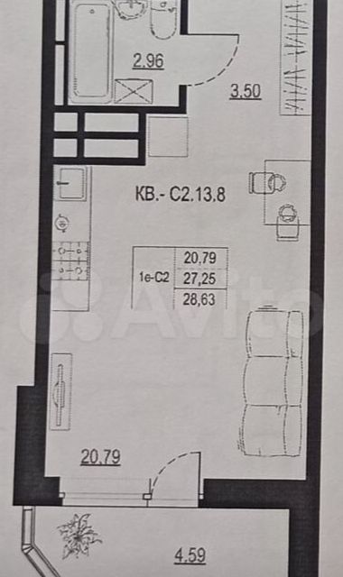Продаётся студия, 32 м²