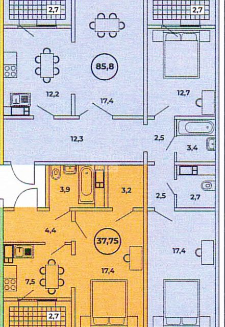 Продаётся 3-комнатная квартира, 85.8 м²