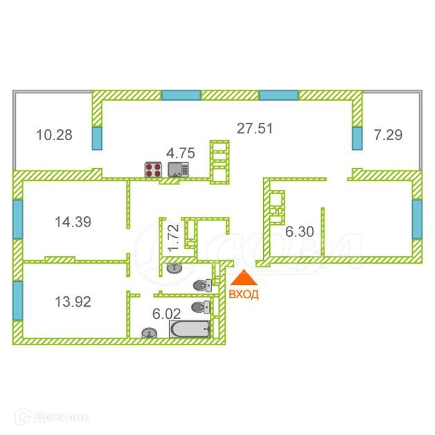 Продаётся 3-комнатная квартира, 105 м²