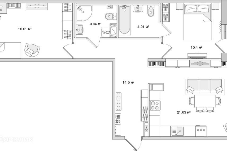 Продаётся 2-комнатная квартира, 74.33 м²