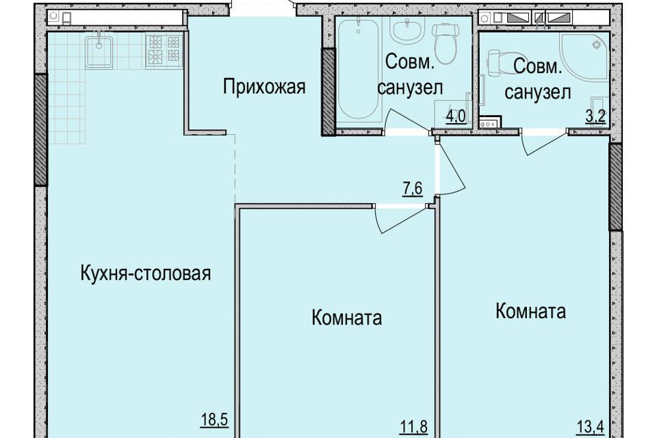 Продаётся 2-комнатная квартира, 59.5 м²