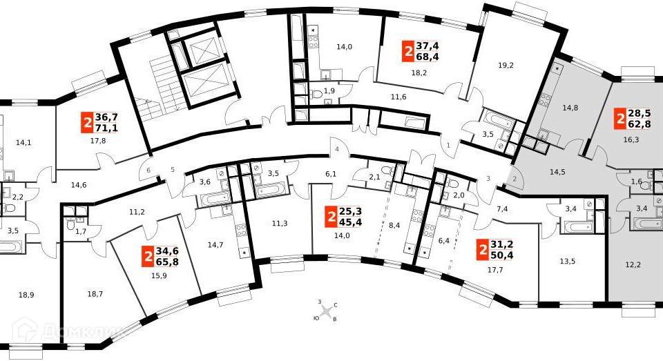 Продаётся 2-комнатная квартира, 62.8 м²
