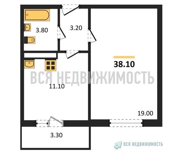 Продаётся 1-комнатная квартира, 37.3 м²