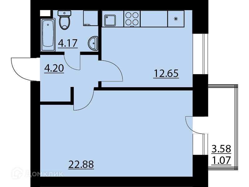Продаётся студия, 45.07 м²