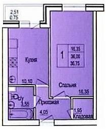 Продаётся 1-комнатная квартира, 36.75 м²