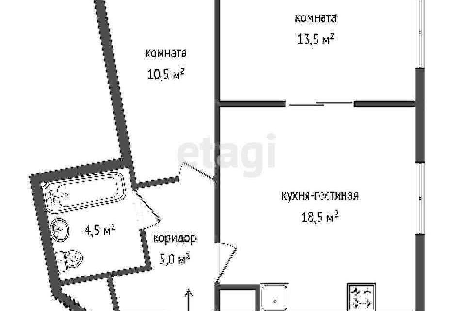 Продаётся 2-комнатная квартира, 48.4 м²