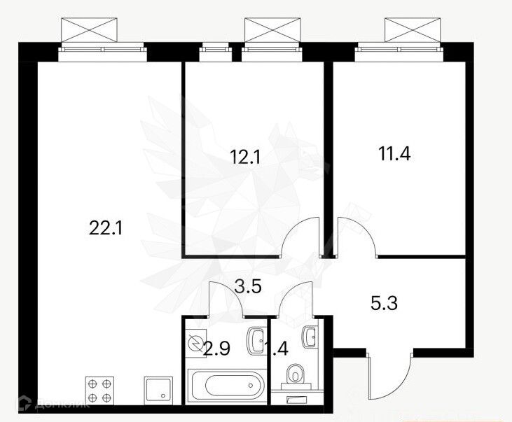 Продаётся 2-комнатная квартира, 58.9 м²
