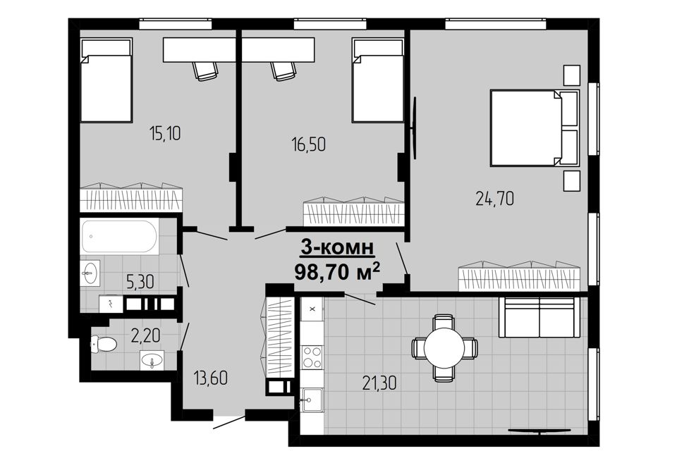 Продаётся 3-комнатная квартира, 99.2 м²