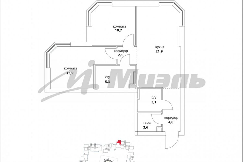 Продаётся 2-комнатная квартира, 64.4 м²