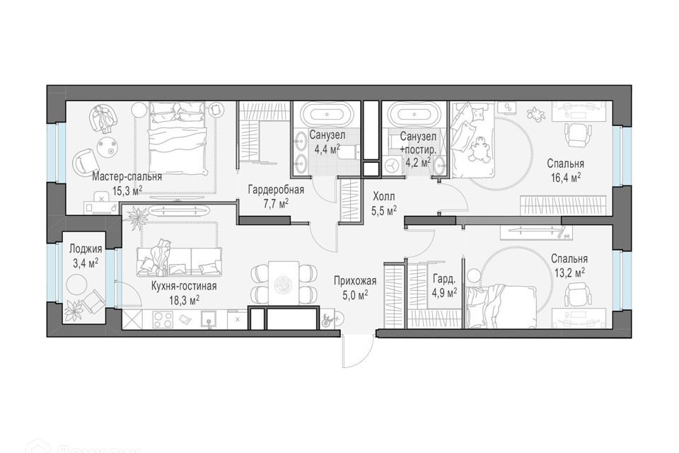 Продаётся 3-комнатная квартира, 97.7 м²