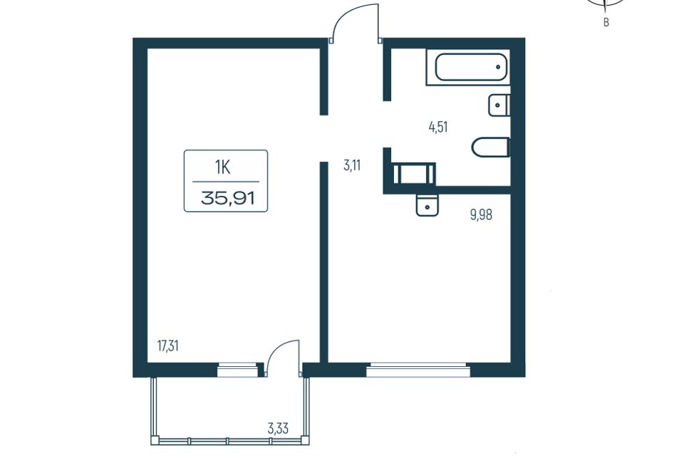 Продаётся 1-комнатная квартира, 34.4 м²