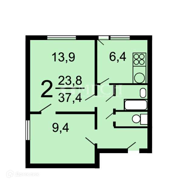 Продаётся 2-комнатная квартира, 39 м²